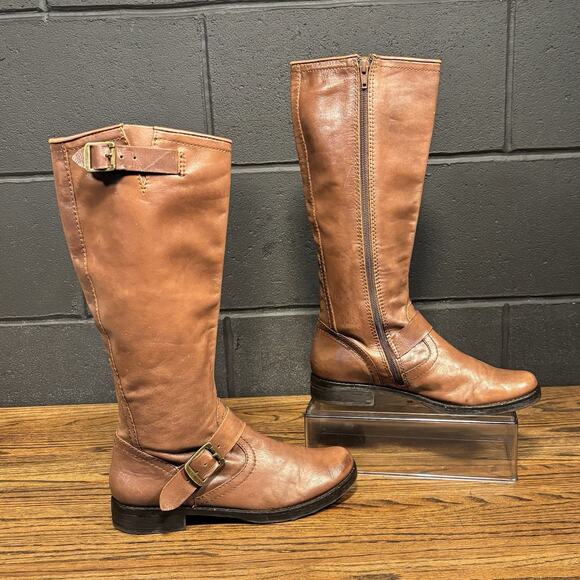 Civico 10 Brown Leather Mid Calf Engineer Biker Boots Women’s 7.5 - Picture 2 of 8